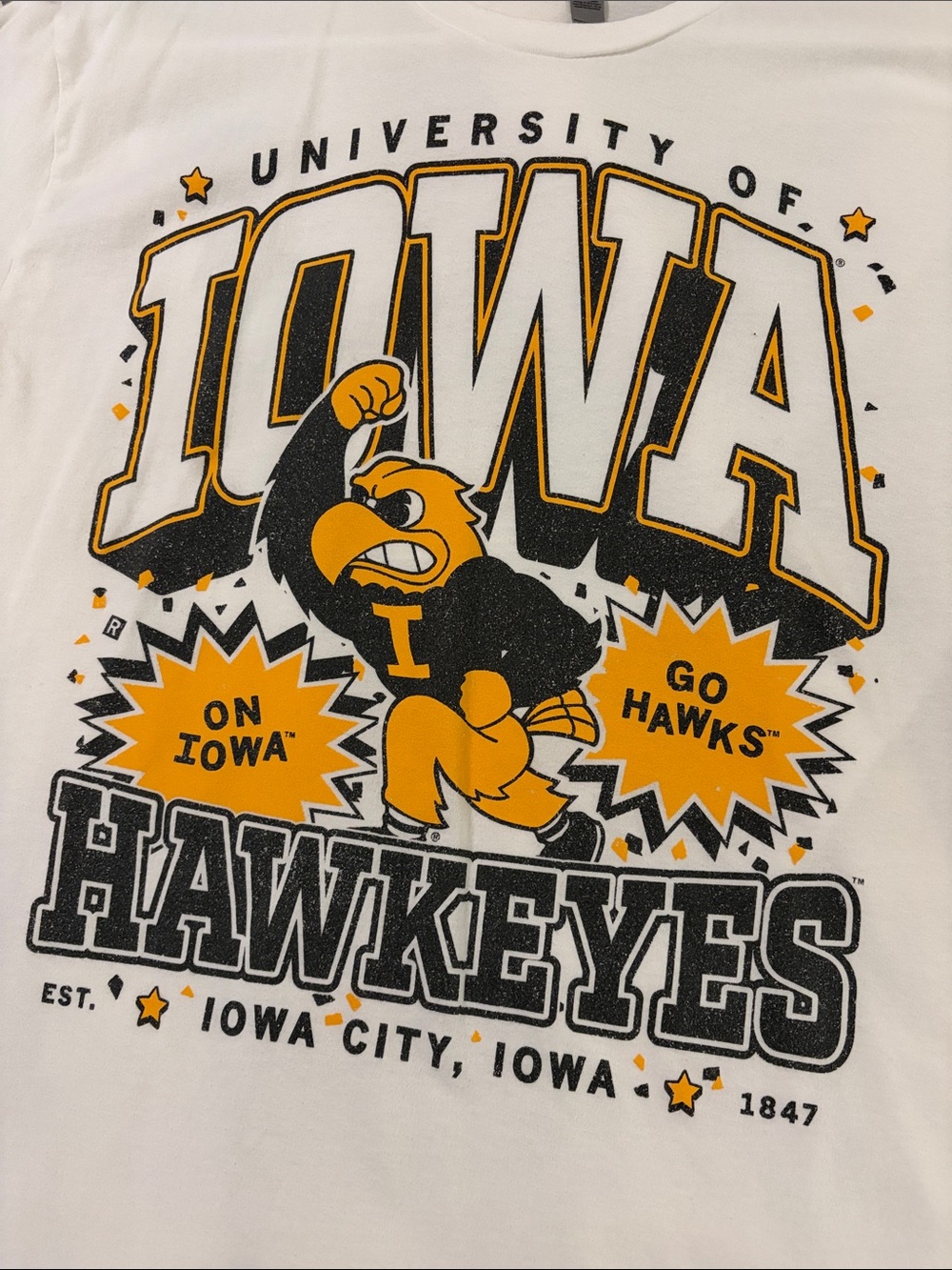 Next Level Apparel White Iowa Hawkeyes Graphic Tee with Black & Gold Print
